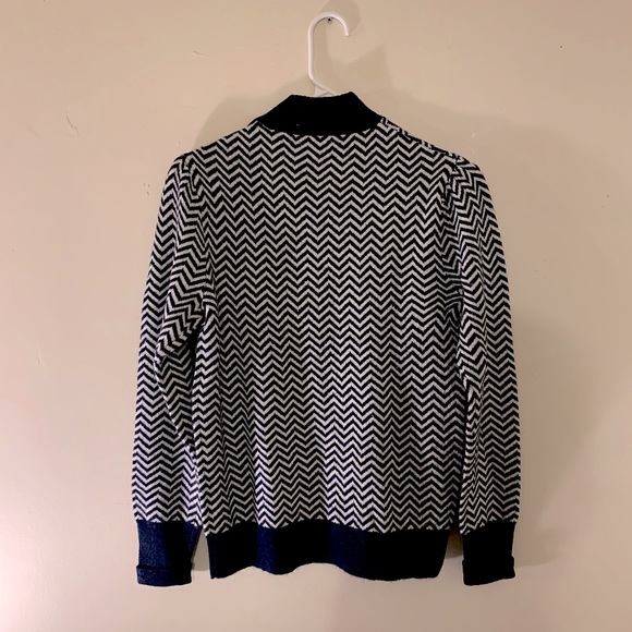 J. Crew button-detail mockneck sweater navy ivory herringbone | S - Picture 6 of 10